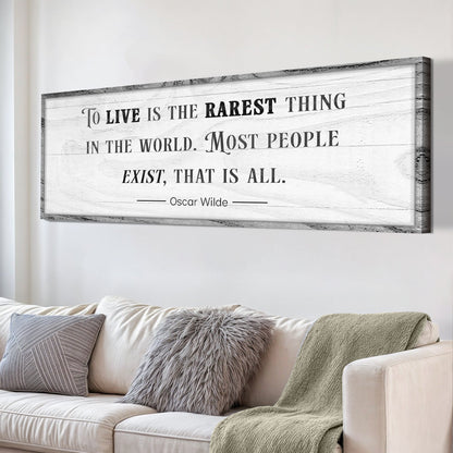 To Live Is The Rarest Thing Farmhouse Sign canvas with Oscar Wilde quote in weathered frame on Tampa Home & Garden Store