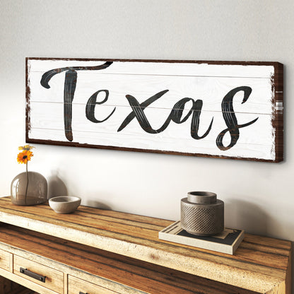 Texas Home Sign III canvas with rustic wood panel and dark script Tailored Canvases on Tampa Home & Garden Store