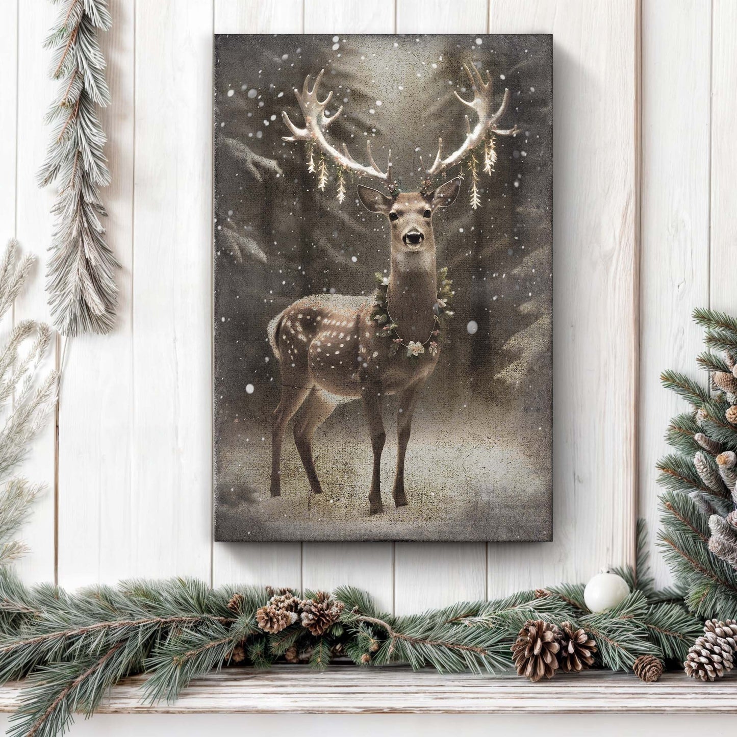 Vintage Winter Deer Christmas Wall Art canvas by Tailored Canvases, brown crafting canvas on Tampa Home & Garden Store