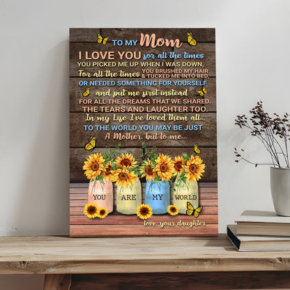 Mother's Day Sign canvas by Tailored Canvases with wood backdrop and sunflower jars on Tampa Home & Garden Store