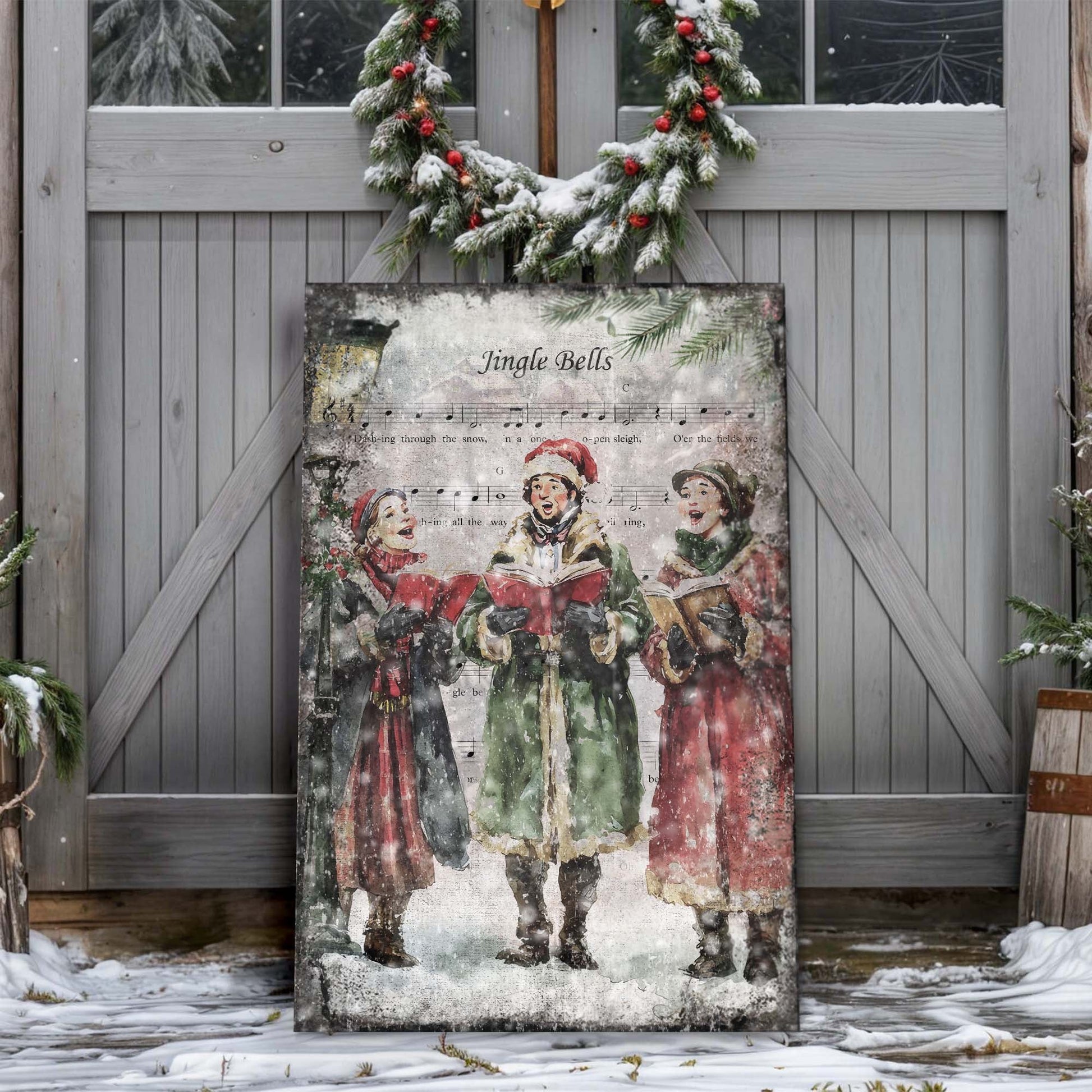 Vintage Christmas Carolers Wall Art II canvas by Tailored Canvases with sheet music motif on Tampa Home & Garden Store