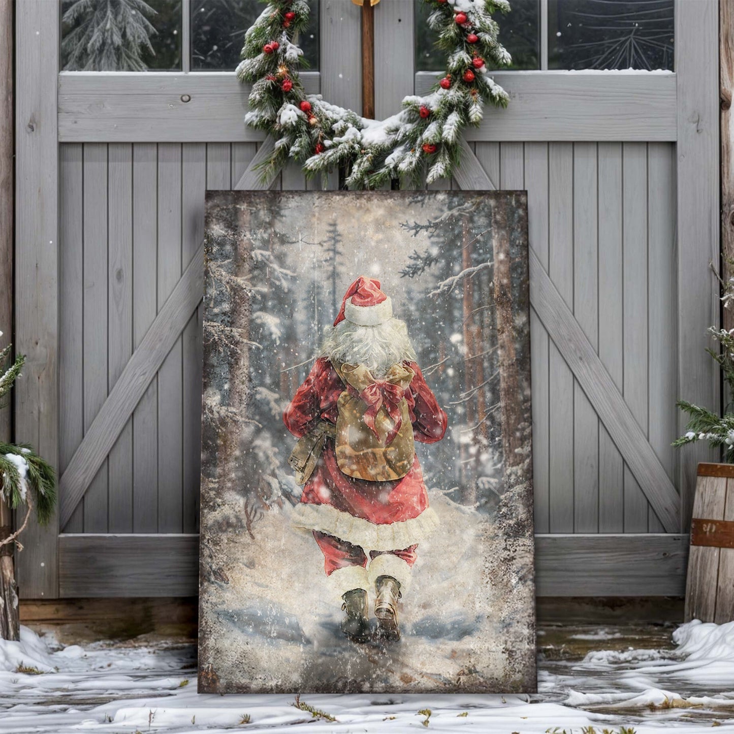 Vintage Santa Claus in Winter Forest Christmas Wall Art II canvas by Tailored Canvases on Tampa Home & Garden Store