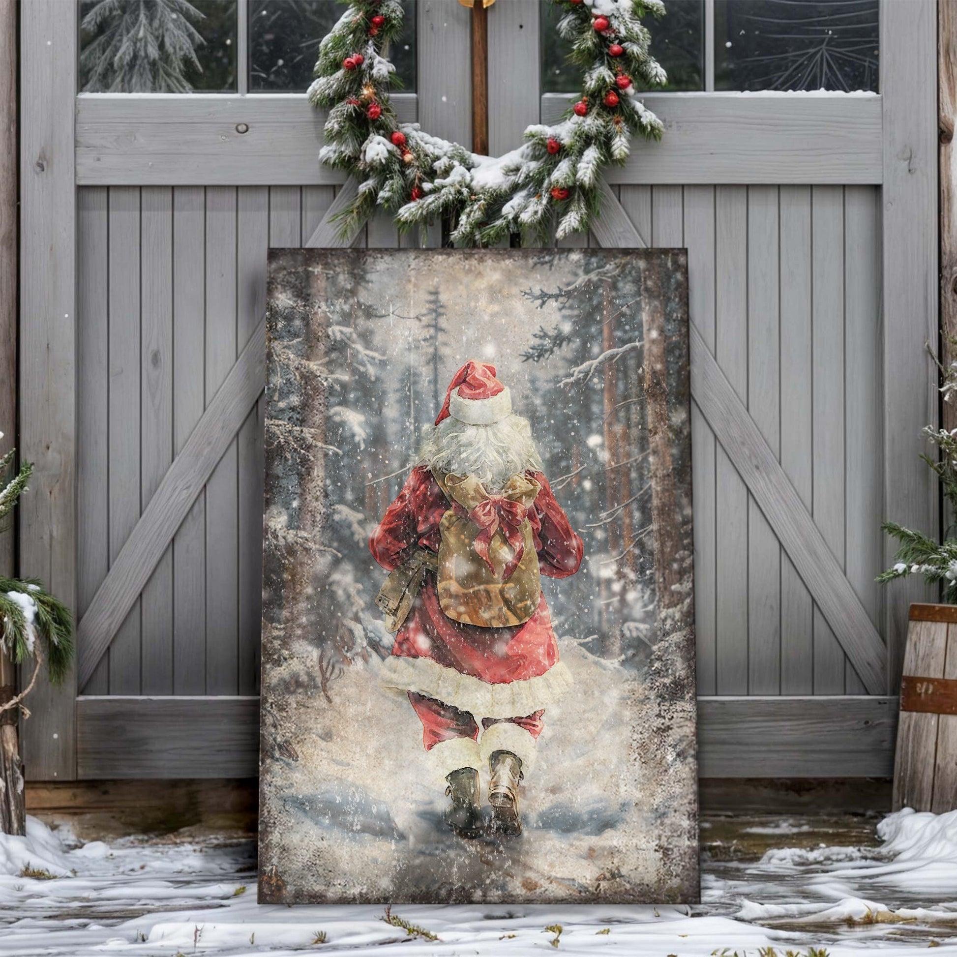 Vintage Santa Claus in Winter Forest Christmas Wall Art II canvas by Tailored Canvases on Tampa Home & Garden Store