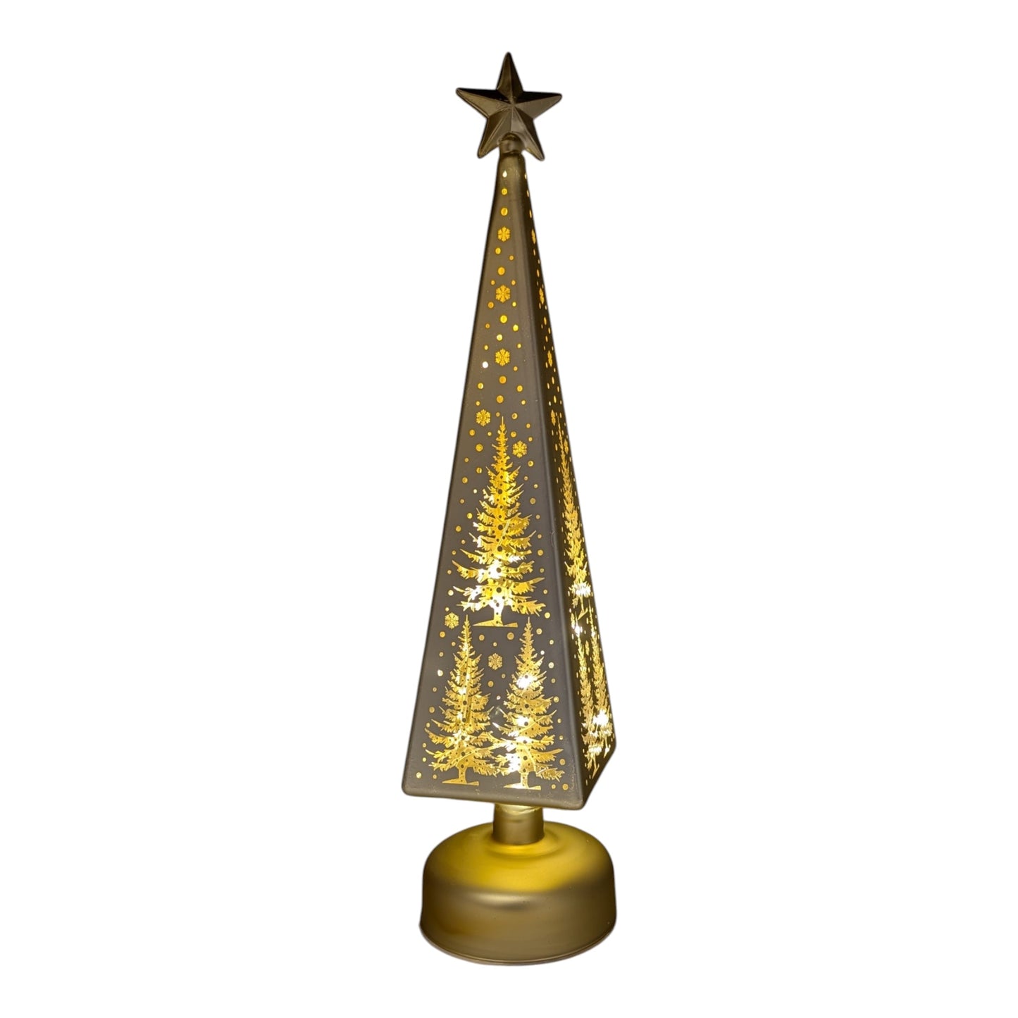 Etched glass Christmas tree LED luminary with star topper, gold finish on Tampa Home & Garden Store