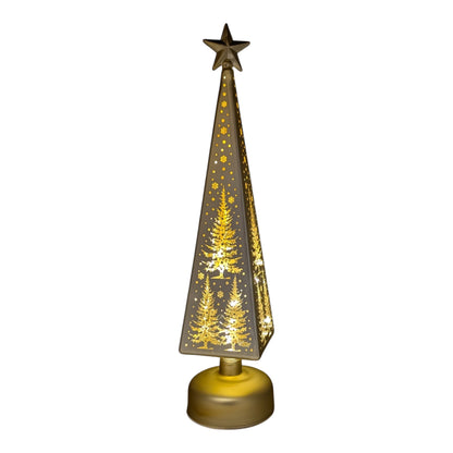 Etched glass Christmas tree LED luminary with star topper, gold finish on Tampa Home & Garden Store