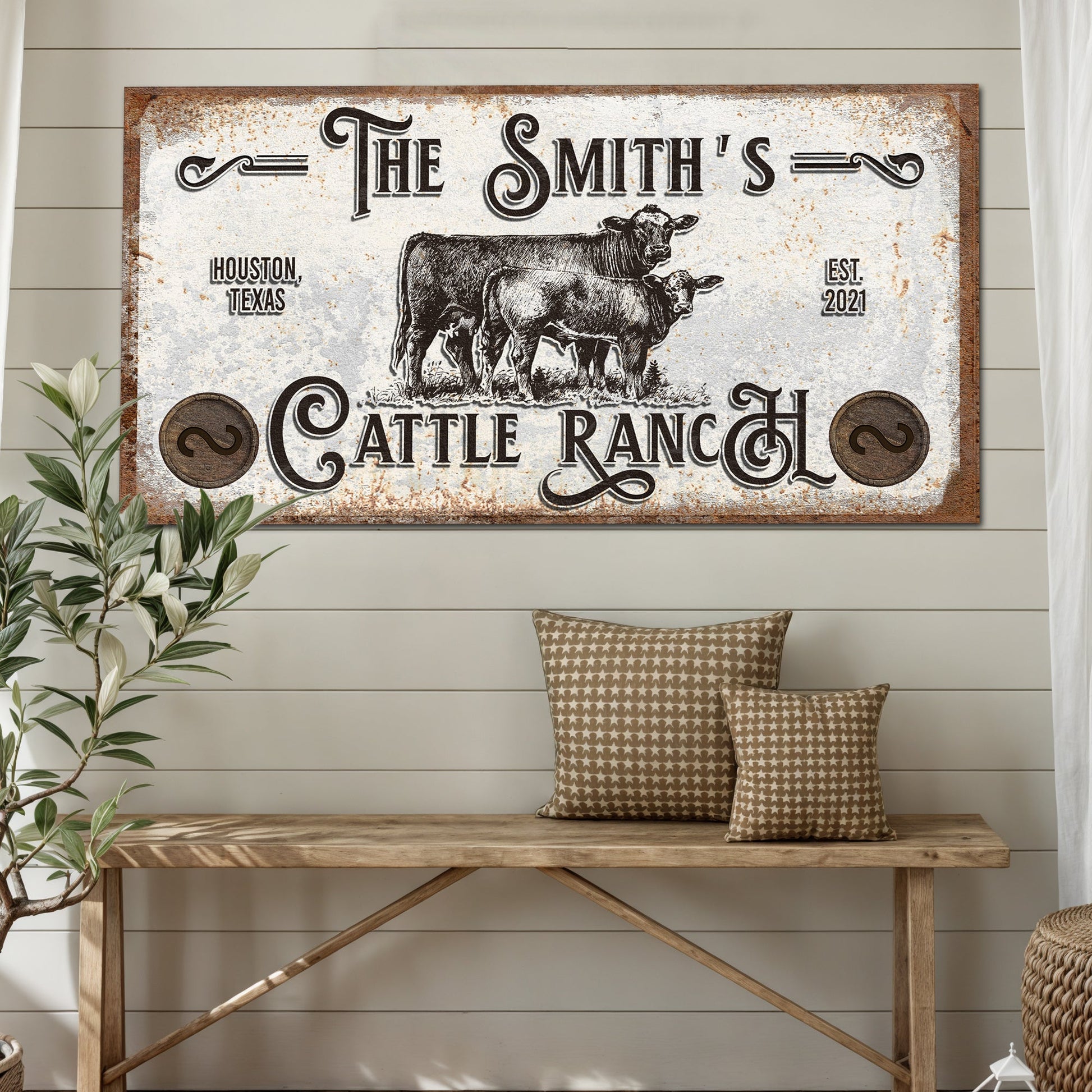 Branded Cattle Ranch Sign IV canvas by Tailored Canvases with rustic edges and cattle motif on Tampa Home & Garden Store