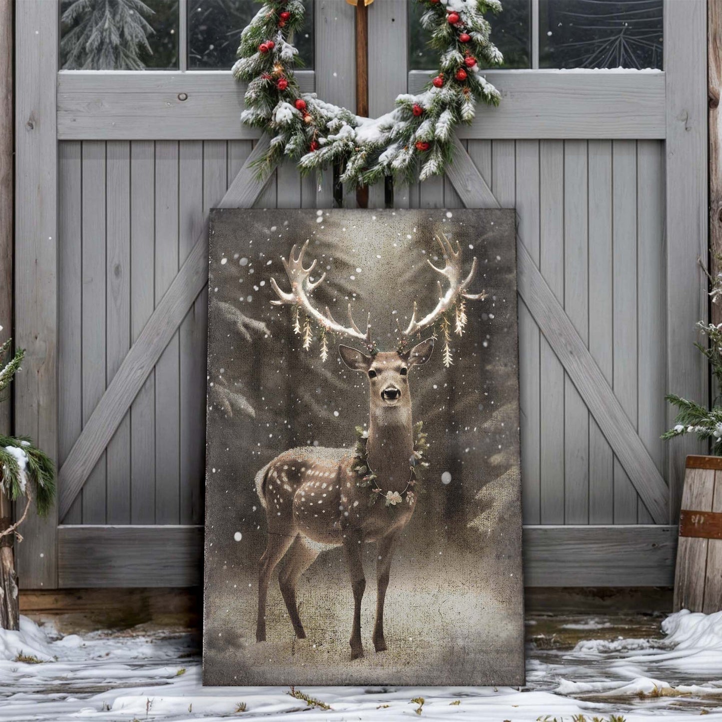 Vintage Winter Deer Christmas Wall Art canvas by Tailored Canvases grayscale deer on Tampa Home & Garden Store