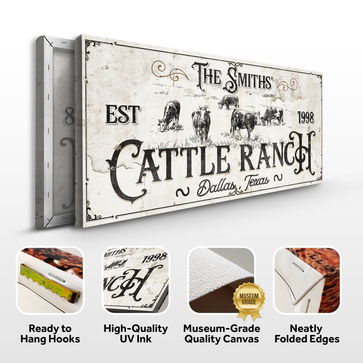 Branded Cattle Ranch Sign III canvas by Tailored Canvases with vintage distressed cattle print on Tampa Home & Garden Store