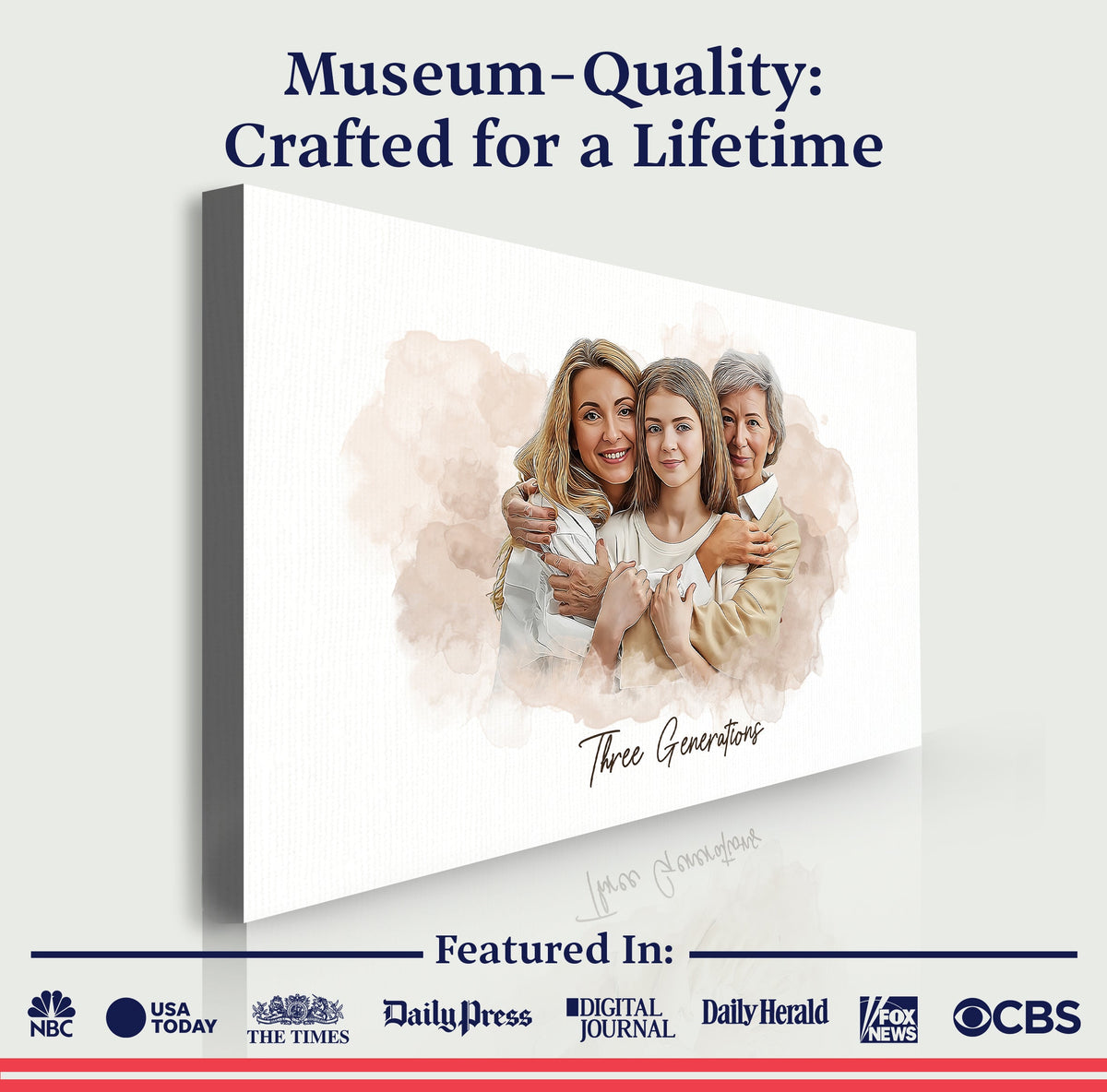 Mother's Day Watercolor Family Portrait Sign canvas by Tailored Canvases with pink backdrop on Tampa Home & Garden Store