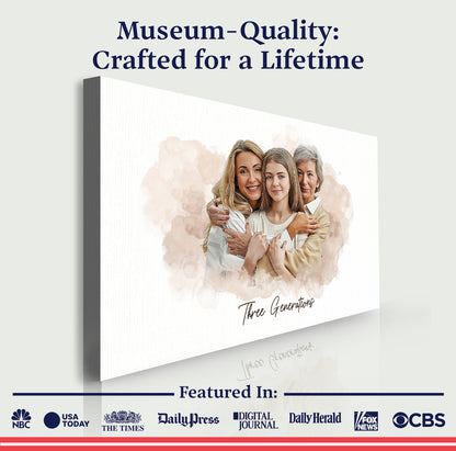 Mother's Day Watercolor Family Portrait Sign canvas by Tailored Canvases with pink backdrop on Tampa Home & Garden Store