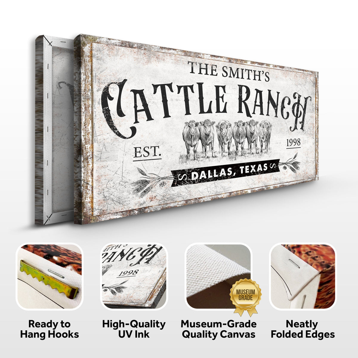 Branded Cattle Ranch Sign canvas by Tailored Canvases with distressed white finish on Tampa Home & Garden Store