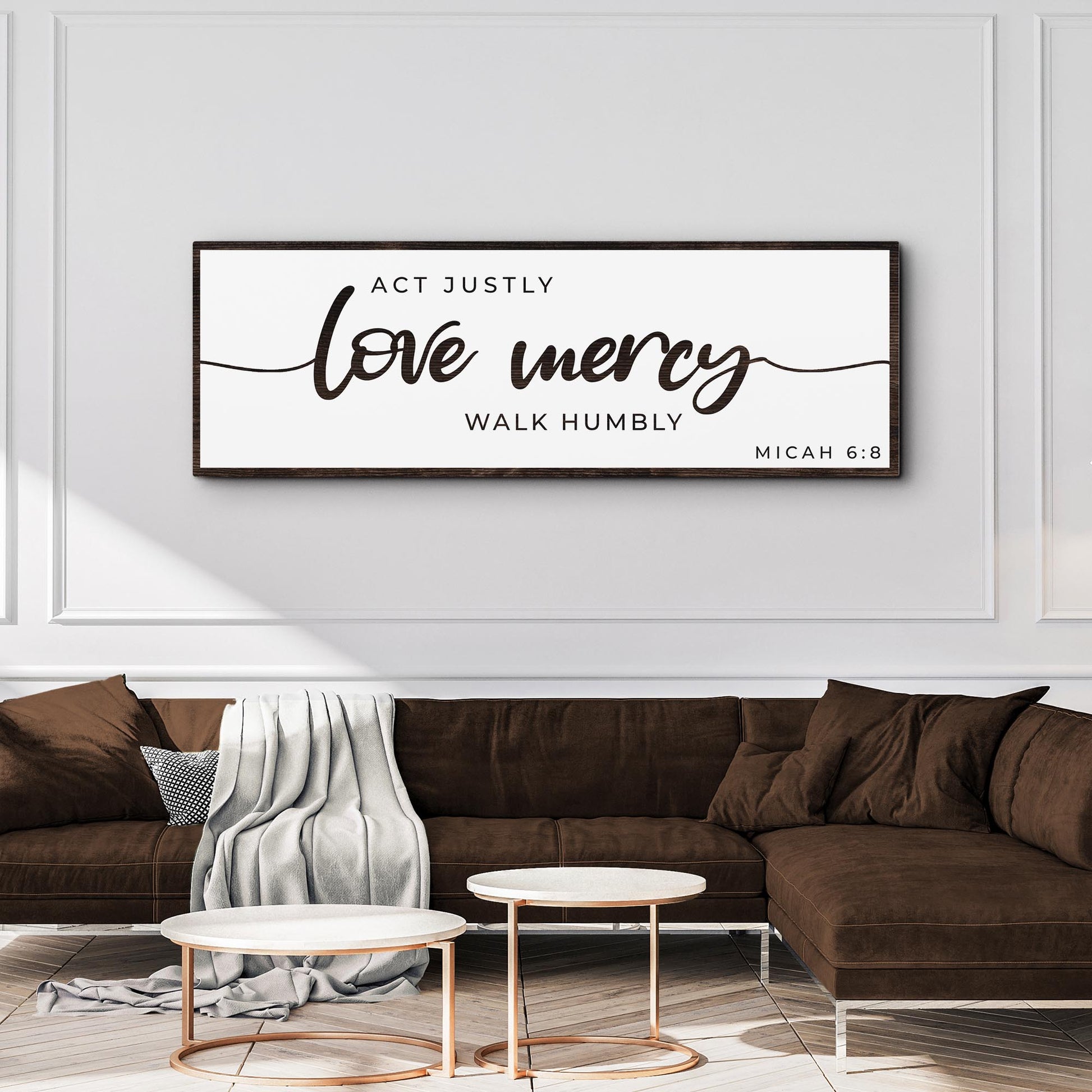 Canvas sign Act Justly Love Mercy Walk Humbly Micah 6:8 framed in wood Tailored Canvases on Tampa Home & Garden Store