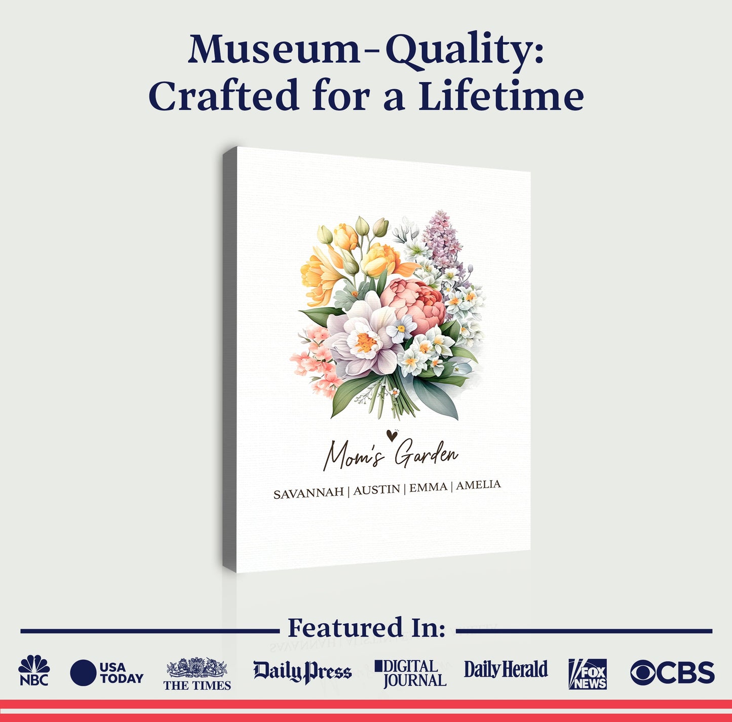 Mother's Day Sign Mom's Garden canvas by Tailored Canvases featuring a vibrant floral bouquet on Tampa Home & Garden Store