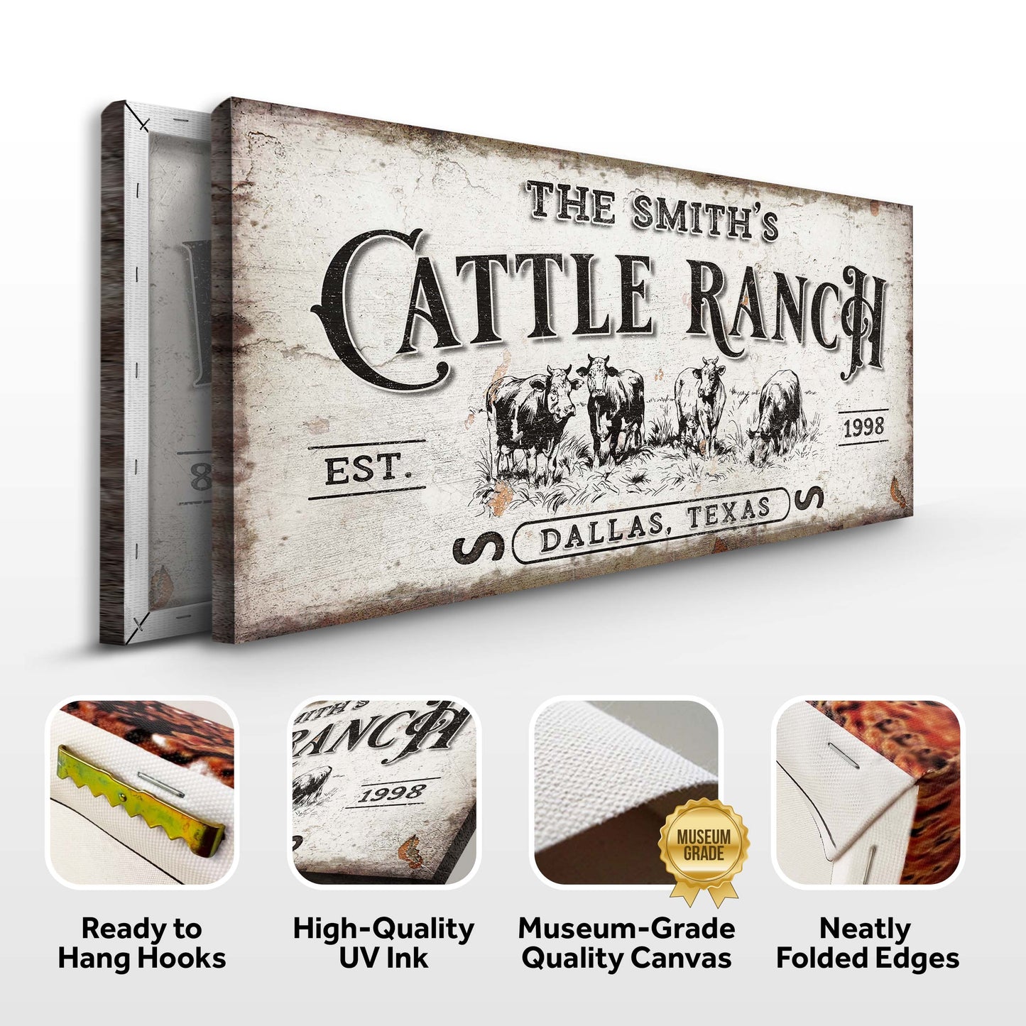 Branded Cattle Ranch Sign canvas by Tailored Canvases, weathered ranch sign with cattle art on Tampa Home & Garden Store