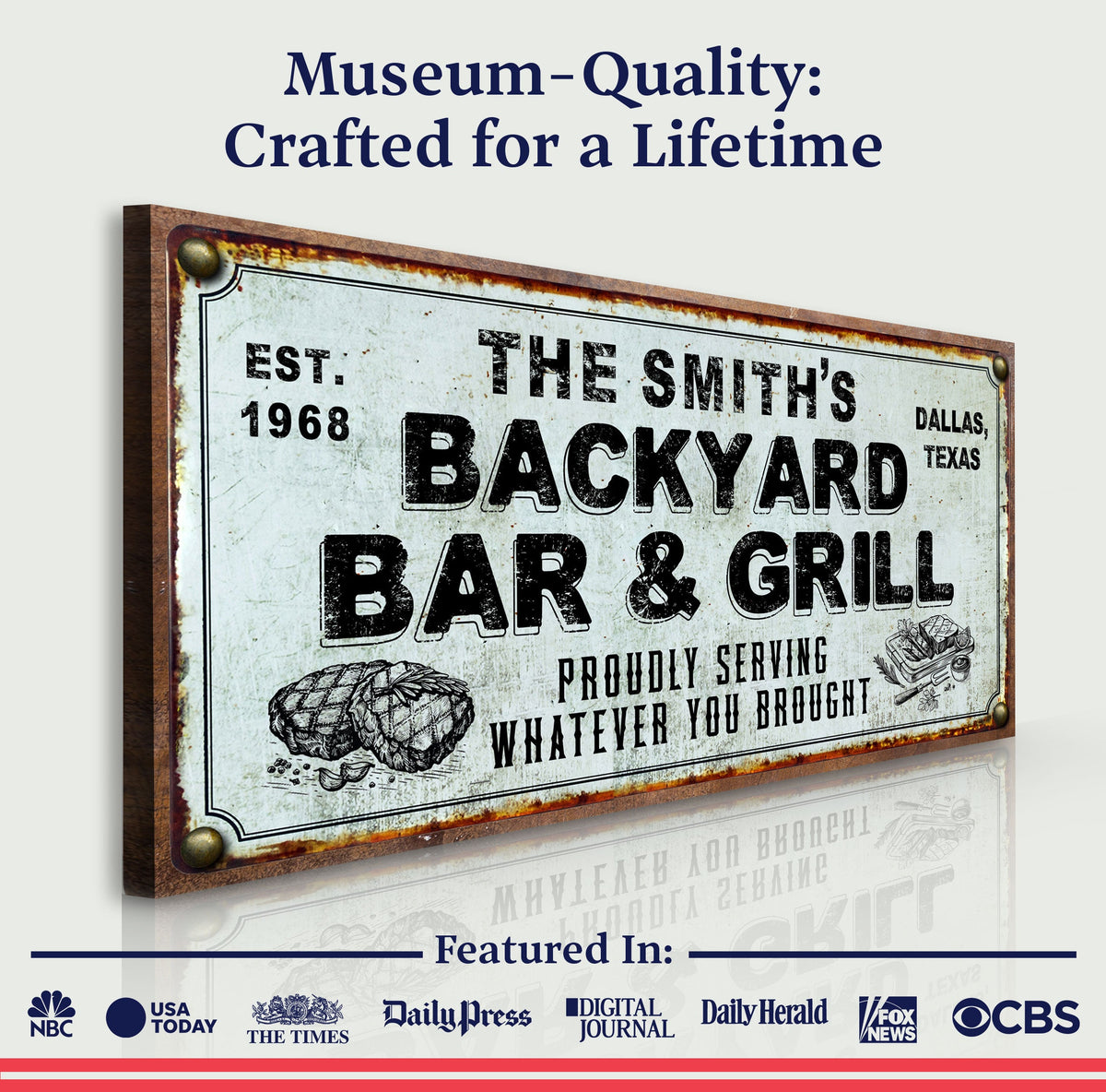 Canvas sign Backyard Bar & Grill XXIV by Tailored Canvases, rustic weathered metal look on Tampa Home & Garden Store