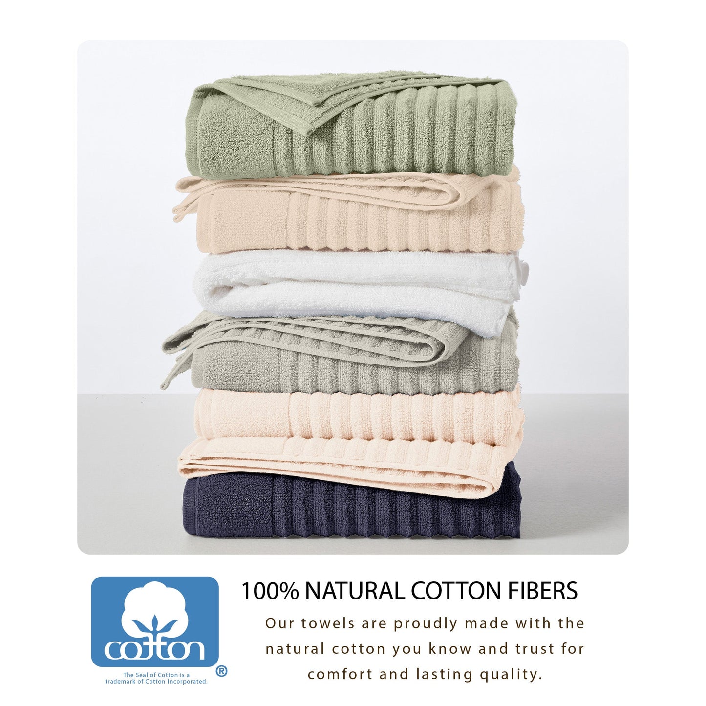 Luxury Combed Cotton and Ribbed Bath Towels