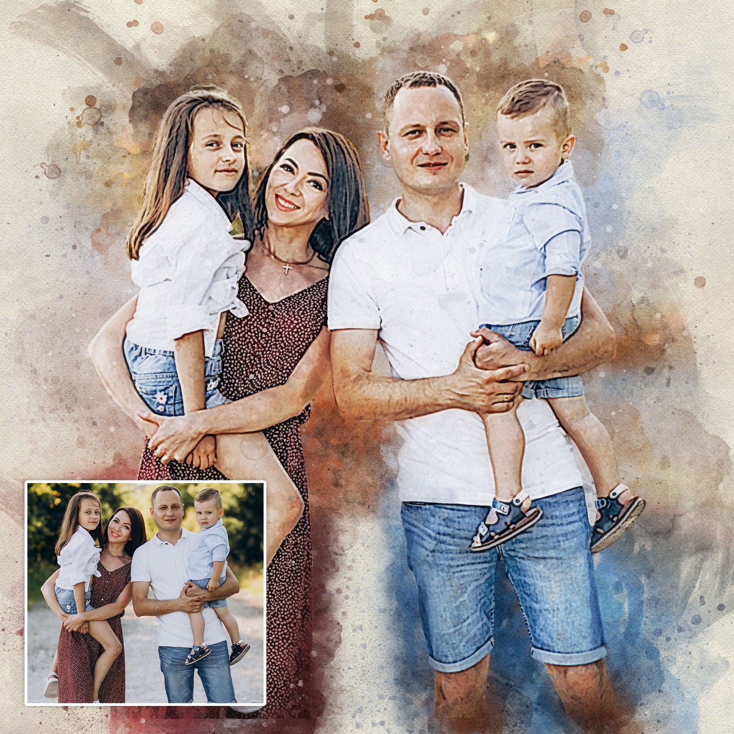 Family Watercolor Portrait on Canvas, four-person custom wall art by Tailored Canvases on Tampa Home & Garden Store