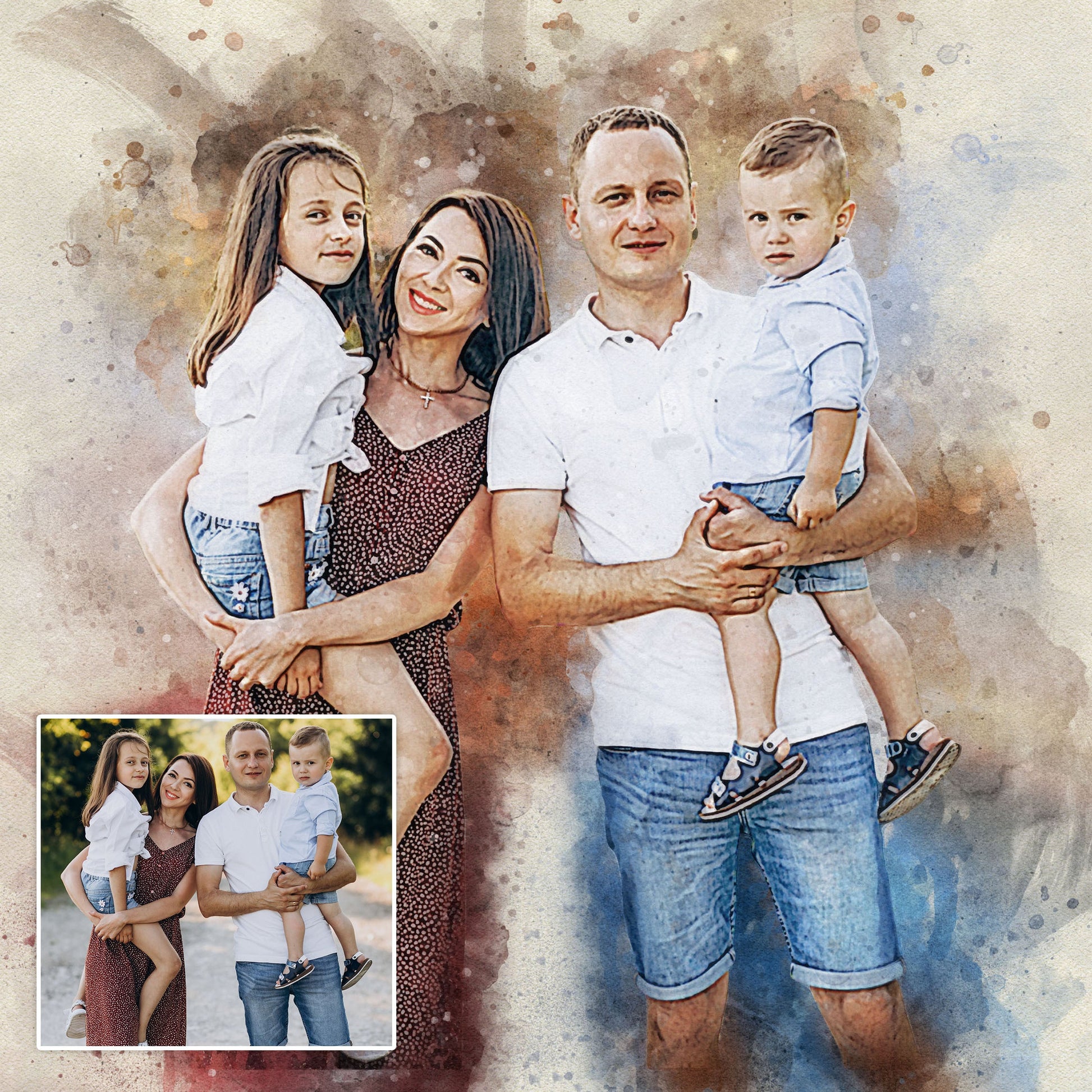 Family Watercolor Portrait on Canvas, four-person custom wall art by Tailored Canvases on Tampa Home & Garden Store