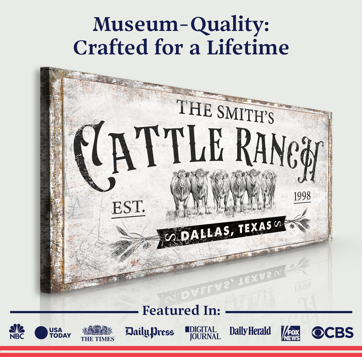 Branded Cattle Ranch Sign VI canvas by Tailored Canvases with vintage cow herd design on Tampa Home & Garden Store