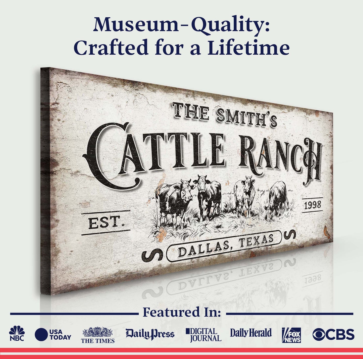 Canvas sign Branded Cattle Ranch by Tailored Canvases, rustic vintage farm decor on Tampa Home & Garden Store