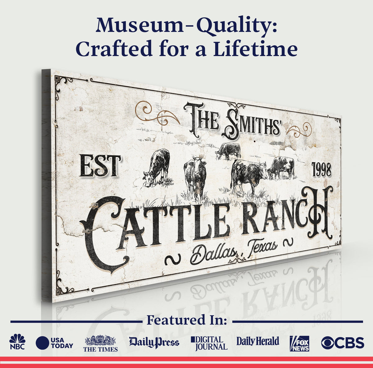 Branded Cattle Ranch Sign III canvas by Tailored Canvases with vintage cattle illustration on Tampa Home & Garden Store