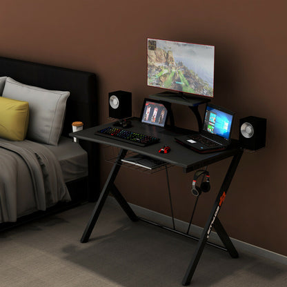 Escritorio de juegos e-sports multifuncional con soporte para auriculares y portavasos