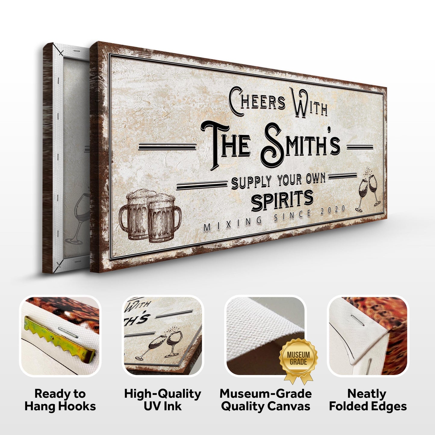 Supply Your Own Spirits Bar Sign Canvas by Tailored Canvases with rustic distressed frame on Tampa Home & Garden Store