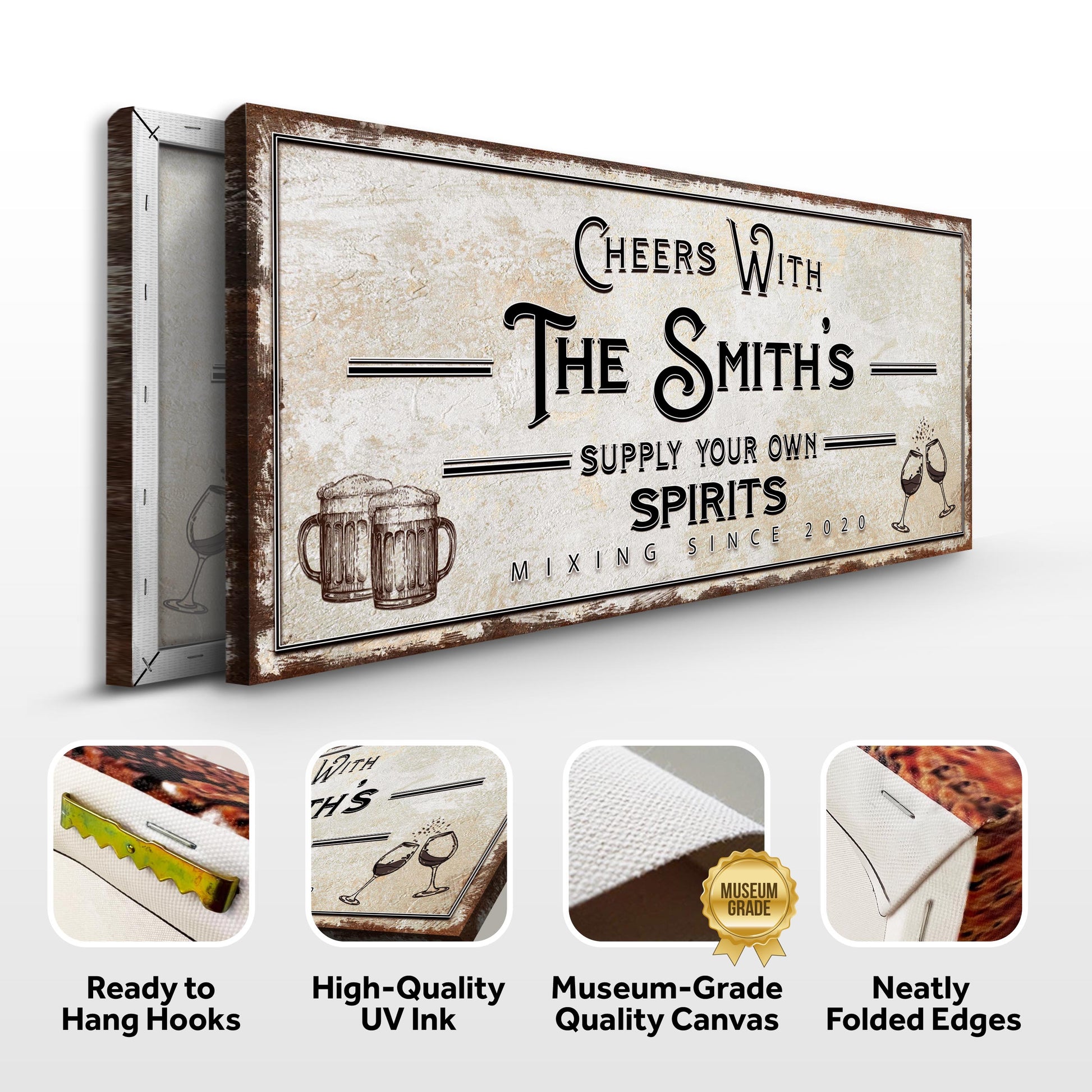 Supply Your Own Spirits Bar Sign Canvas by Tailored Canvases with rustic distressed frame on Tampa Home & Garden Store