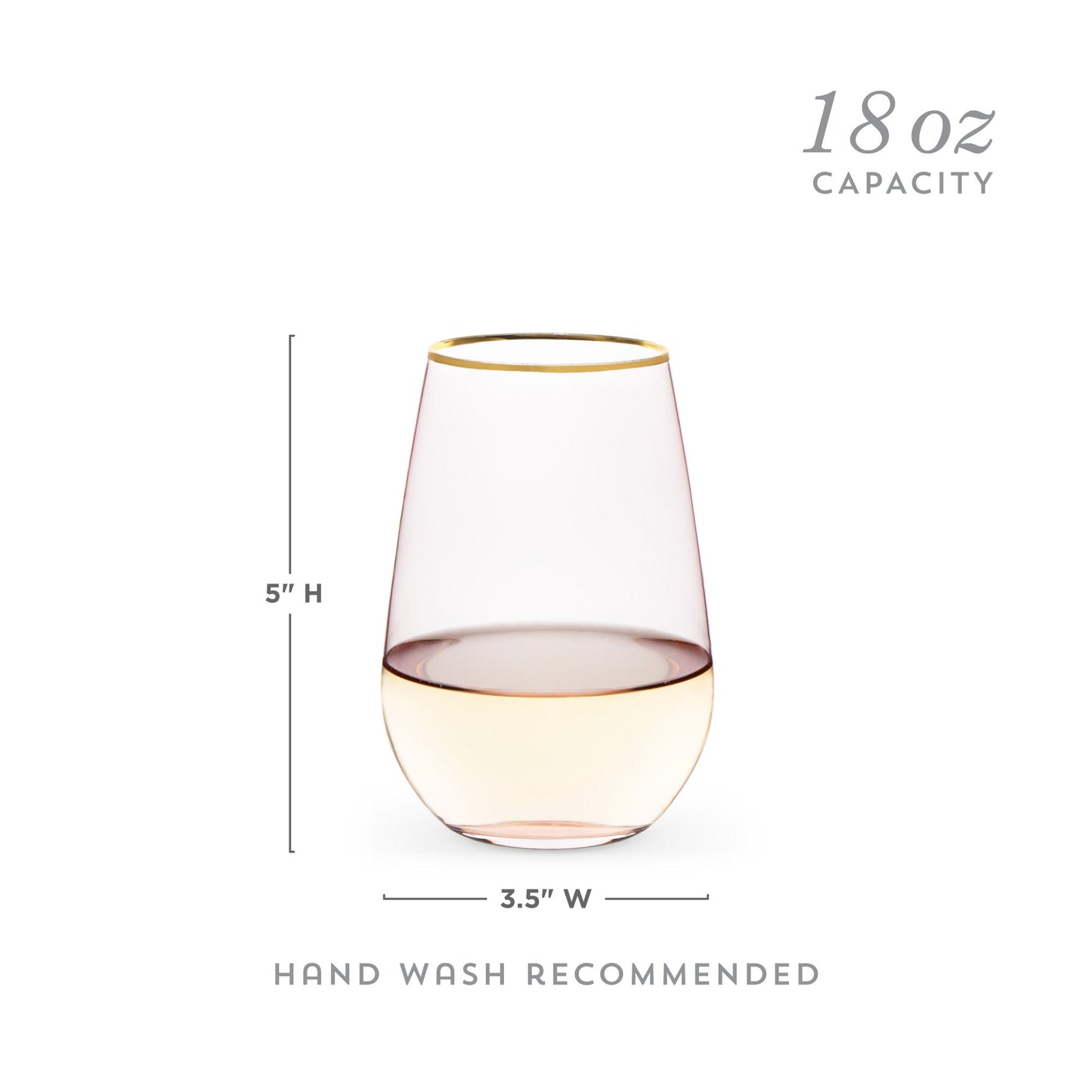 Rose Crystal Stemless Wine Glasses and Gold Rim