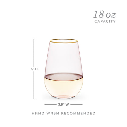 Rose Crystal Stemless Wine Glasses and Gold Rim
