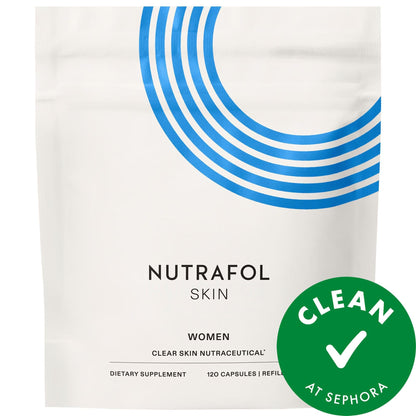 Nutrafol Skin women dietary supplement pouch with blue curved design and vegan seal on Tampa Home & Garden Store