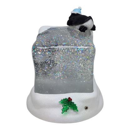Lighted Swirl Snowglobe Cube with Penguins