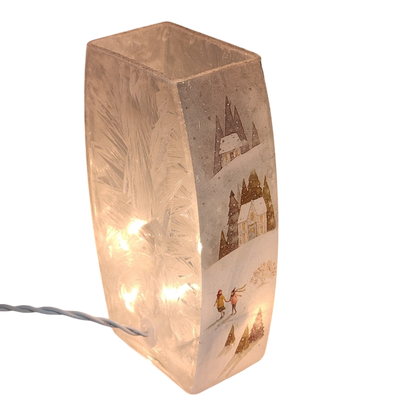 Vase en verre lumineux - Paysage hivernal magique - Trois maisons - 19,7 cm de hauteur