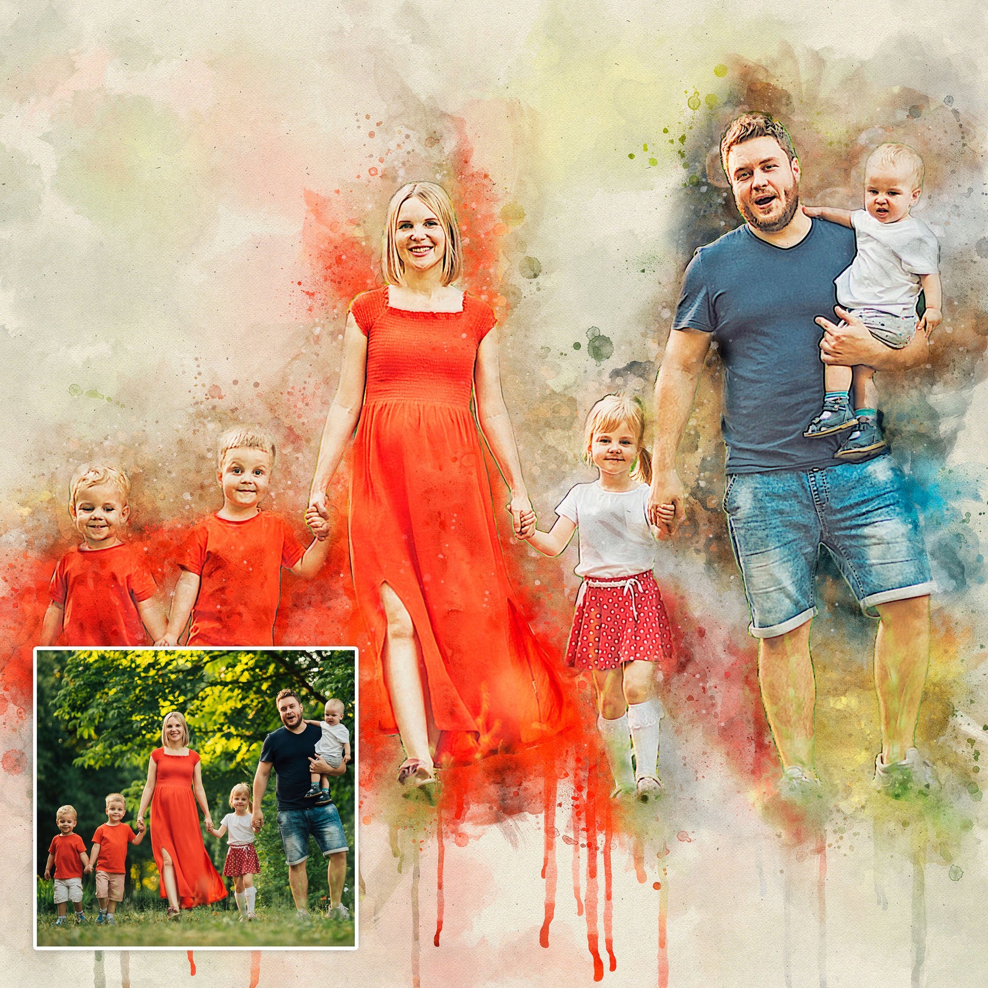 Family Watercolor Portrait Canvas by Tailored Canvases, a wall art featuring a smiling family on Tampa Home & Garden Store