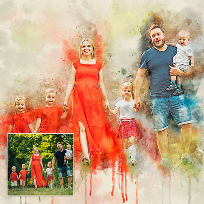 Family Watercolor Portrait Canvas by Tailored Canvases, a wall art featuring a smiling family on Tampa Home & Garden Store
