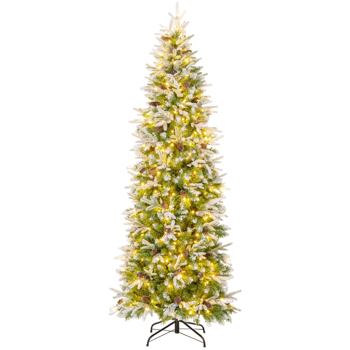 6/7.5/9 Feet Pre-Lit Artificial Christmas Tree Snow Flocked Hinged-9 FT