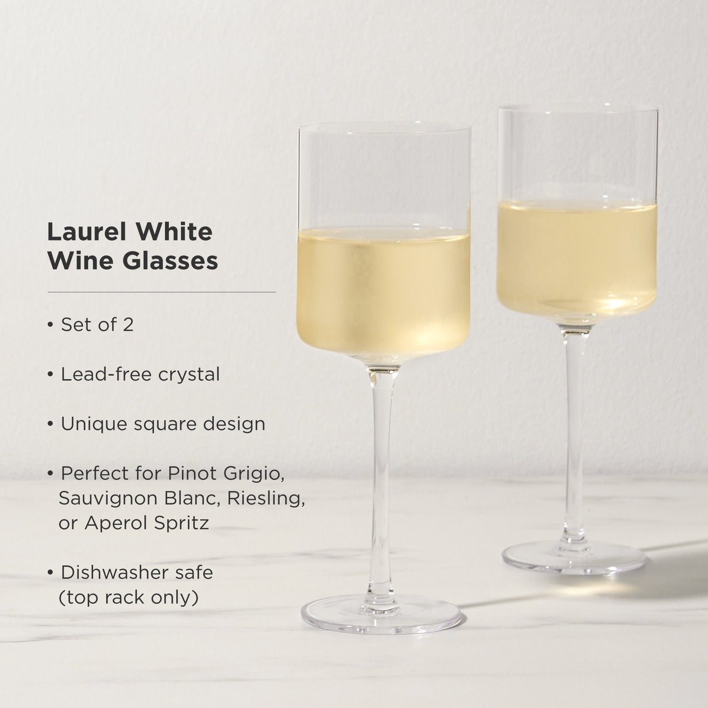 Laurel And Square Crystal White Wine Glasses