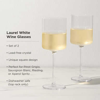 Laurel And Square Crystal White Wine Glasses