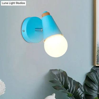 Pink Cone Wall Sconce by Decorbites, teal blue cone with white globe bulb on wall mount on Tampa Home & Garden Store