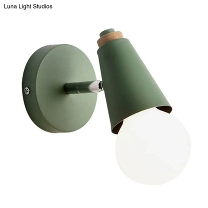Pink Cone Wall Sconce with green metal shade and white bulb Decorbites on Tampa Home & Garden Store