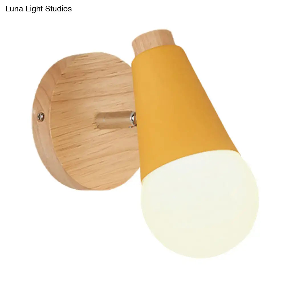 Pink Cone Wall Sconce with yellow-orange shade and natural wood backplate Decorbites on Tampa Home & Garden Store