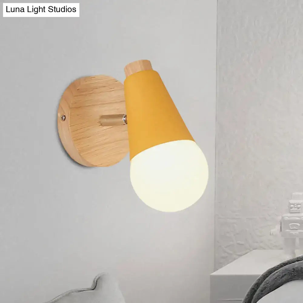 Pink cone wall sconce by Decorbites round wooden mount with cone shade and bulb on Tampa Home & Garden Store