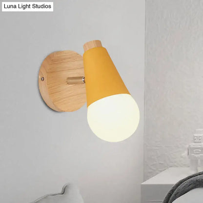Pink cone wall sconce by Decorbites round wooden mount with cone shade and bulb on Tampa Home & Garden Store