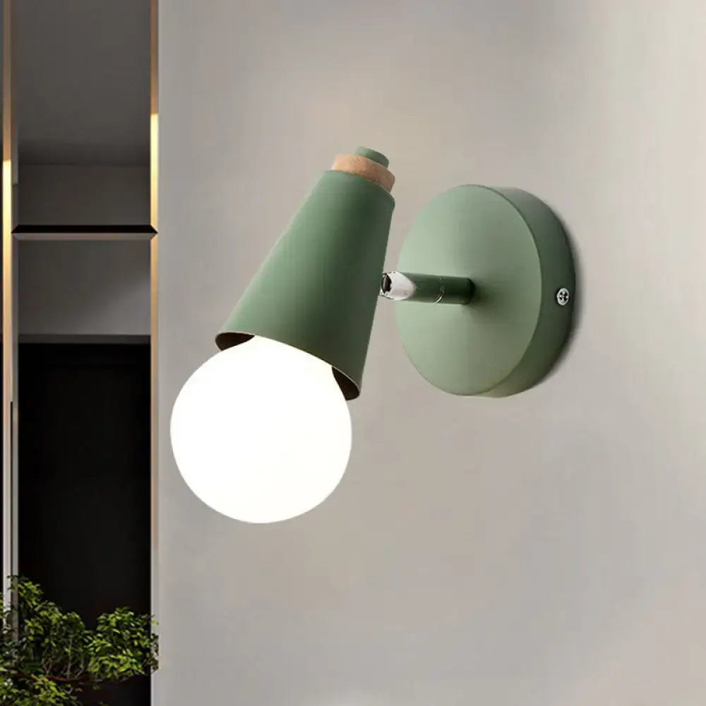 Pink Cone Wall Sconce by Decorbites, green cone shade with white globe bulb, wall mount on Tampa Home & Garden Store
