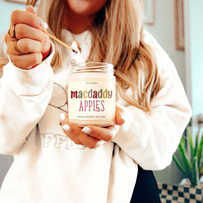 Macdaddy Apples candle by Gia Roma, soy wax in glass jar with colorful label on Tampa Home & Garden Store