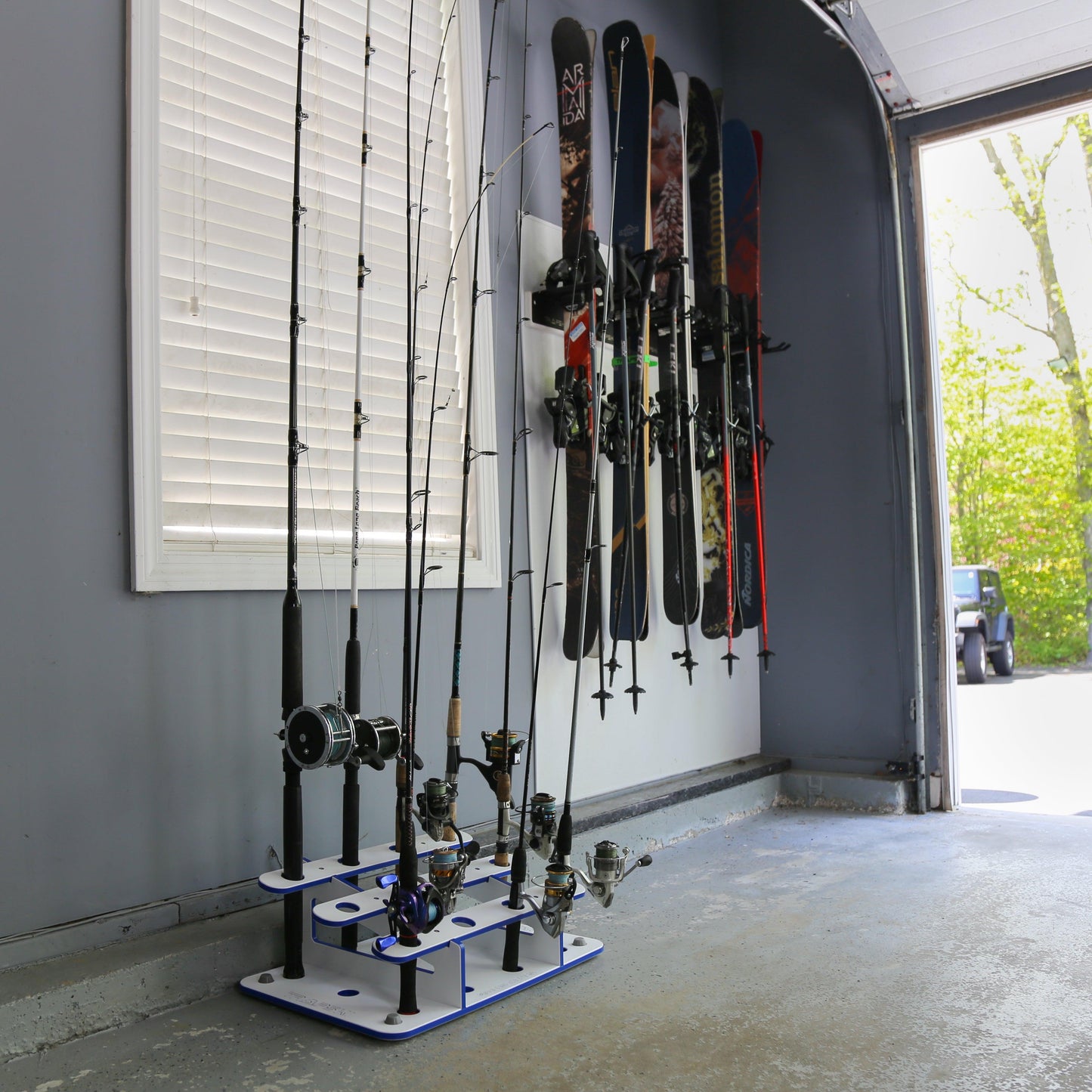 on Floor Fishing Rod Storage 12 Fishing Rod Stand | Garage, Dock, Boat