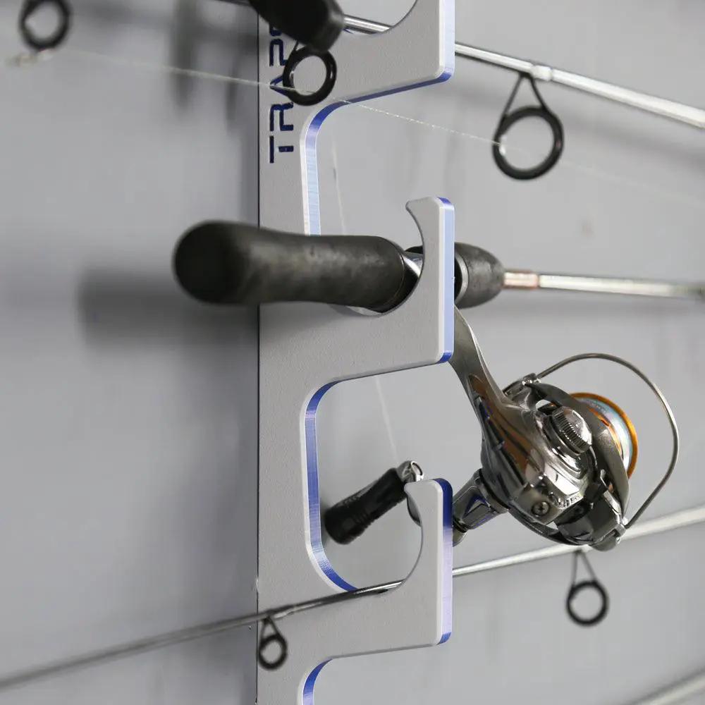 ceiling fishing pole clips TRAPSKI Premium Rod/Pole Holder Rack Organizers Dual Mounting Flexibility Wall/Ceiling Fishing rod and reel
