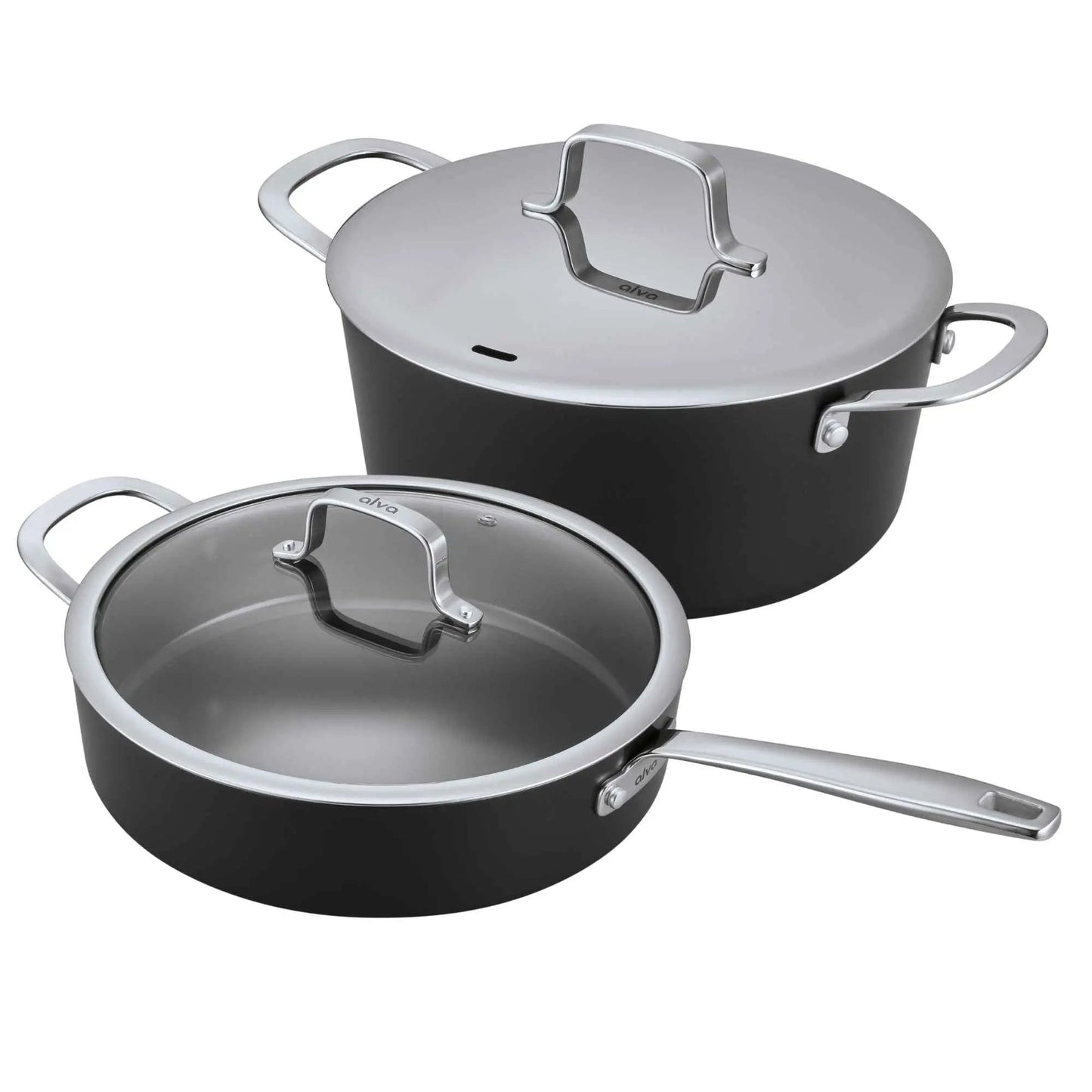 Alva Ceramic Nonstick Cookware Set with glass lids and stainless steel handles black pots (3pc) on Tampa Home & Garden Store