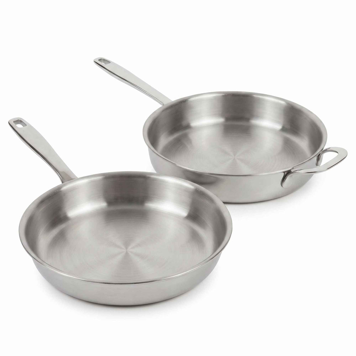 5-Ply stainless steel frying pans set of 3 by Alva Cookware with long handles on Tampa Home & Garden Store