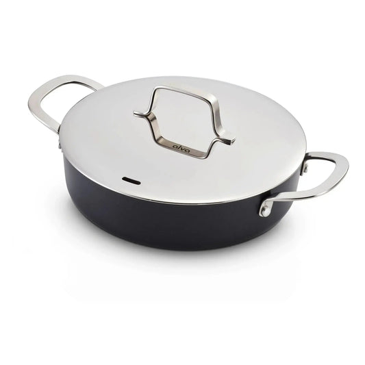 Alva Ceramic Nonstick Sauté Pan with Lid 3.5-Qt dark with stainless lid and dual handles on Tampa Home & Garden Store